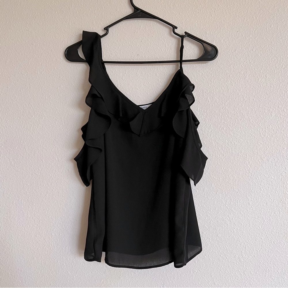 NWOT Bar III Black Frill Off Shoulder Top